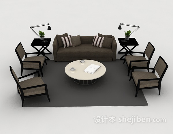 免费简约灰棕色组合沙发3d模型下载