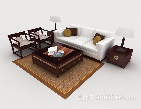 新中式白色组合沙发3d模型下载