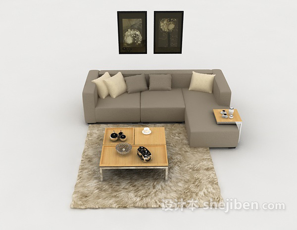现代风格家居简约灰色多人沙发3d模型下载
