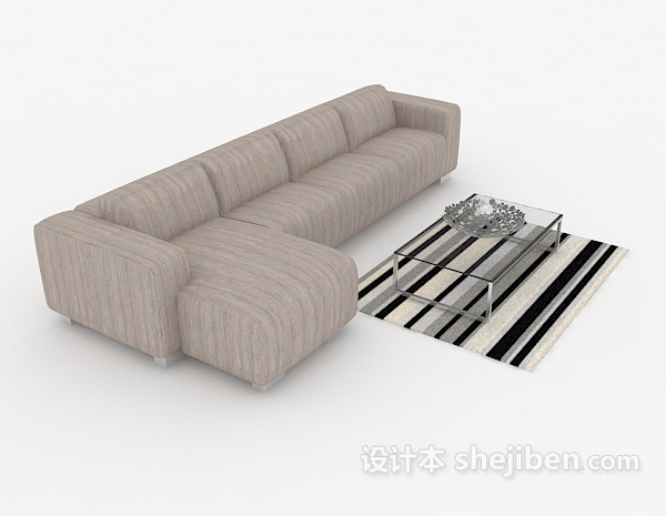 免费灰棕色简约多人沙发3d模型下载