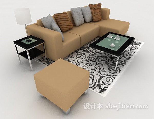 免费棕色家居简约组合沙发3d模型下载
