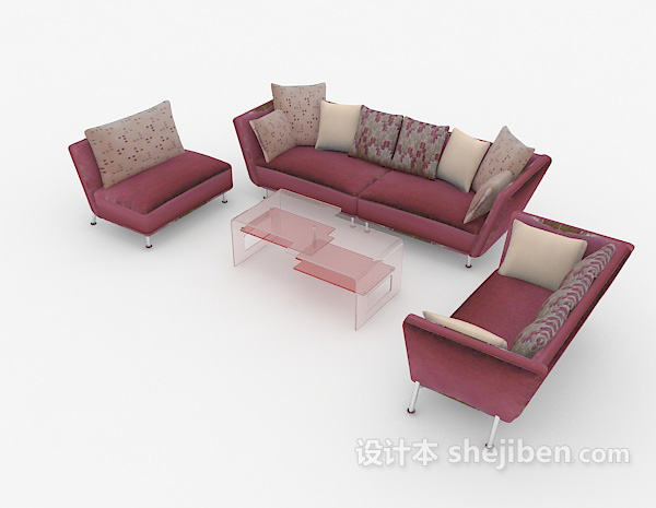 免费暗红色组合沙发3d模型下载