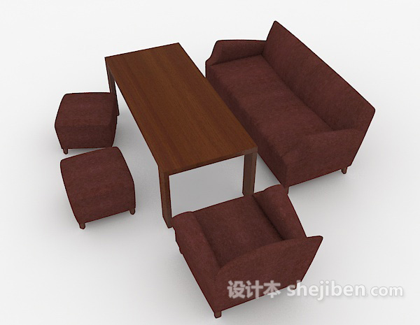 设计本简单暗红色组合沙发3d模型下载