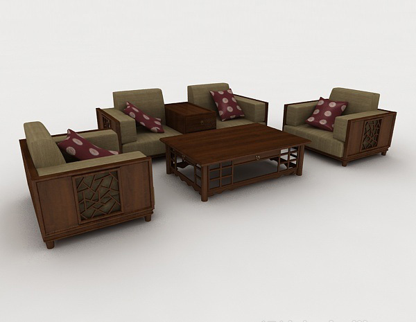 免费东南亚木质组合沙发3d模型下载