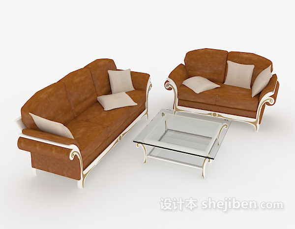 欧式风格欧式复古棕色家居组合沙发3d模型下载