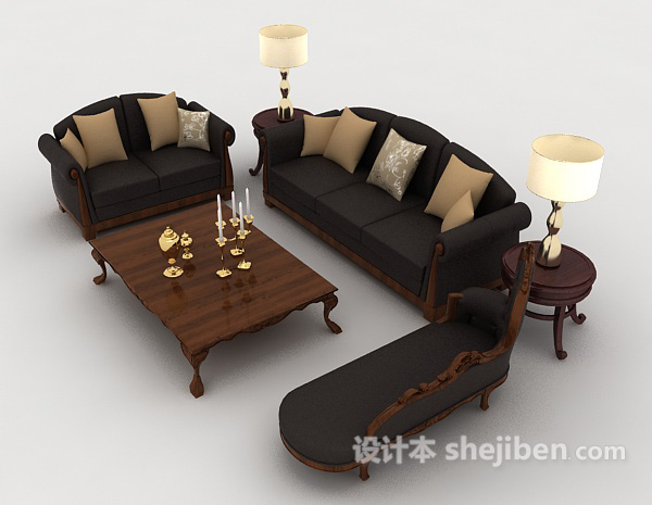 免费欧式家居木质黑色组合沙发3d模型下载