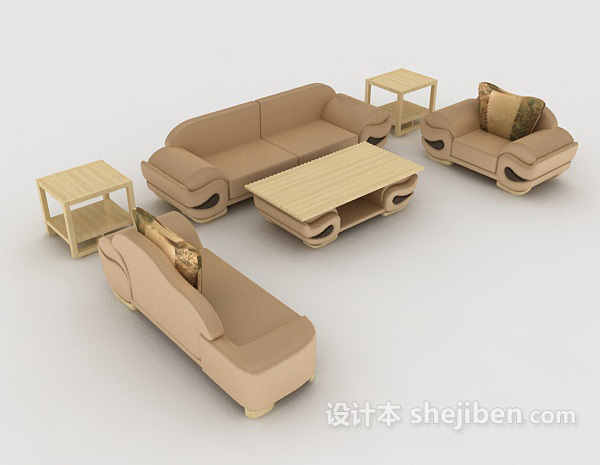 棕色家居木质组合沙发3d模型下载