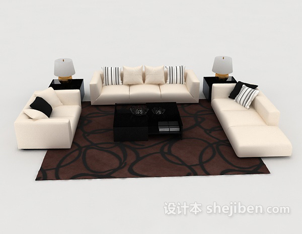 现代风格米黄色简约组合沙发3d模型下载