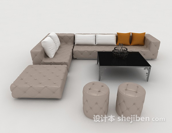 现代风格灰棕色简约组合沙发3d模型下载