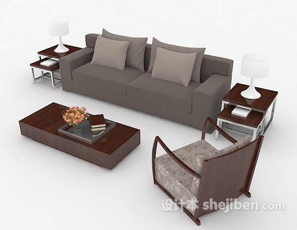 免费现代简约家居灰色组合沙发3d模型下载