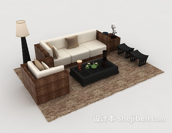 免费家居休闲木质组合沙发3d模型下载