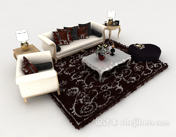 免费欧式花纹家居组合沙发3d模型下载