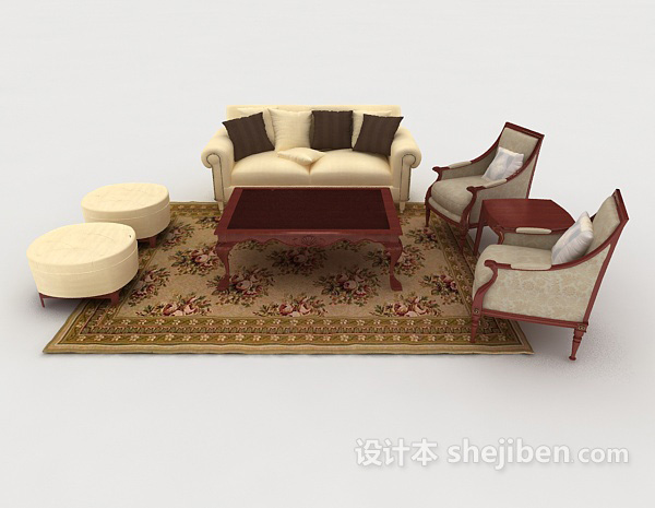 欧式风格欧式木质组合沙发3d模型下载