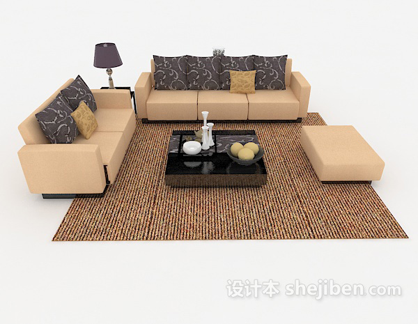 设计本简单家居浅棕色组合沙发3d模型下载