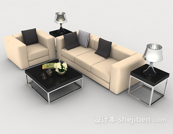 设计本家居简约米黄色组合沙发3d模型下载