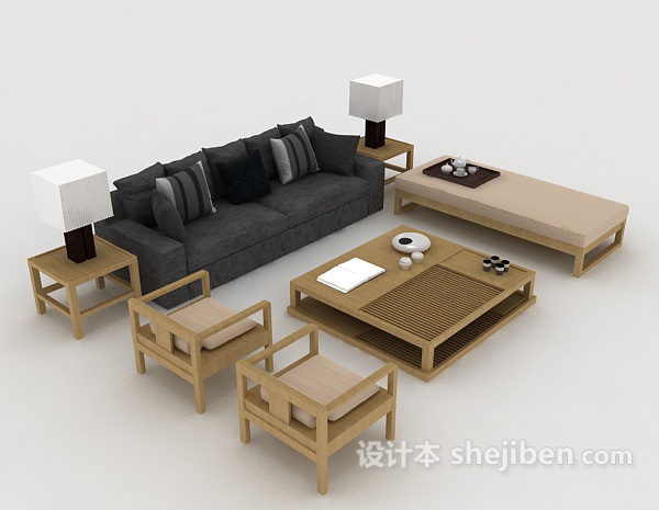 木质休闲家居组合沙发3d模型下载