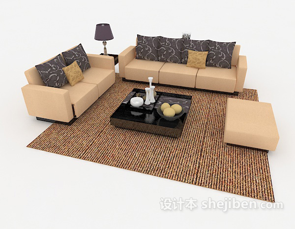 免费简单家居浅棕色组合沙发3d模型下载