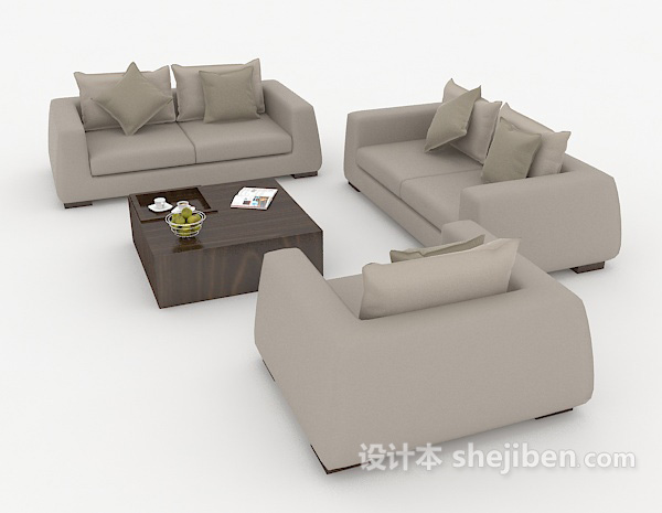 设计本现代休闲家居灰色组合沙发3d模型下载