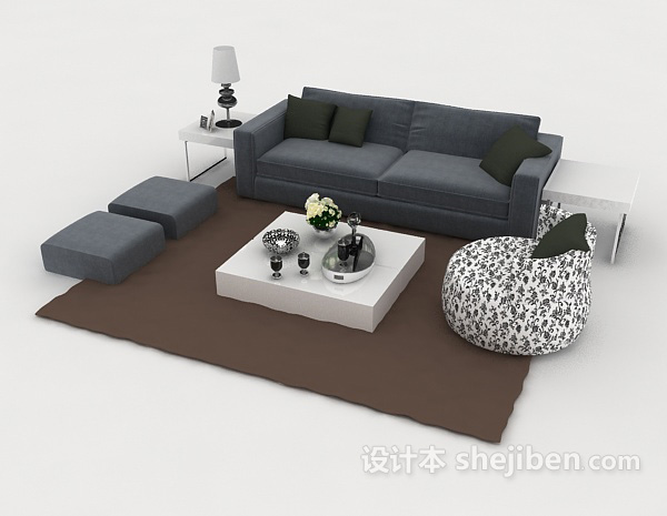 免费家居休闲灰色组合沙发3d模型下载