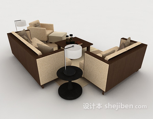 设计本家居棕色花纹组合沙发3d模型下载