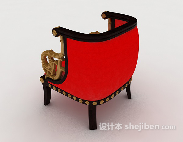 设计本中式红色单人沙发3d模型下载