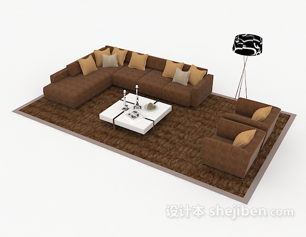 免费家居休闲棕色组合沙发3d模型下载