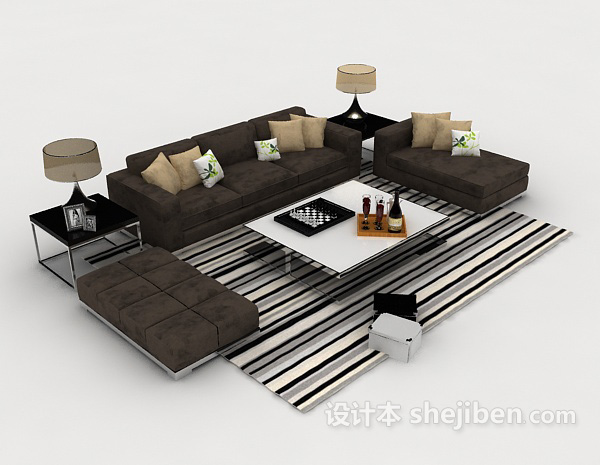 家居深棕色组合沙发3d模型下载