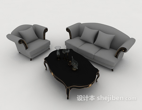欧式简约灰色家居组合沙发3d模型下载