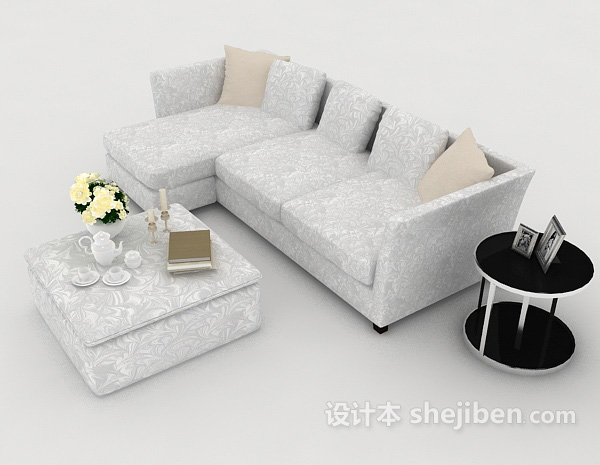 设计本家居灰色花纹多人沙发3d模型下载