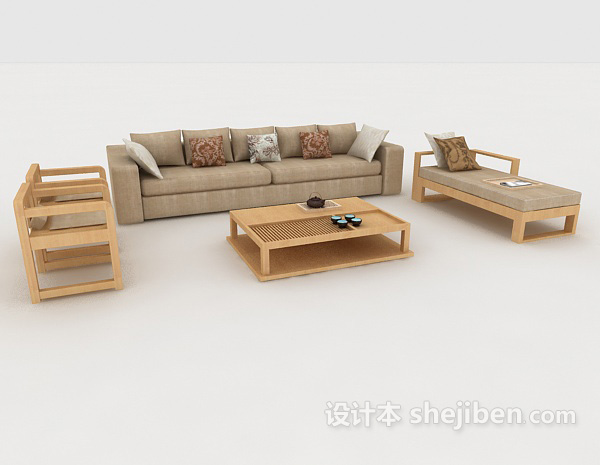 免费家居木质浅棕色组合沙发3d模型下载