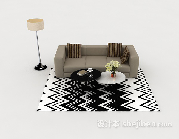 现代风格简单灰色双人沙发3d模型下载
