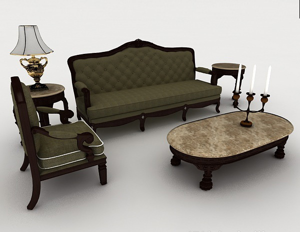 设计本欧式复古绿色组合沙发3d模型下载