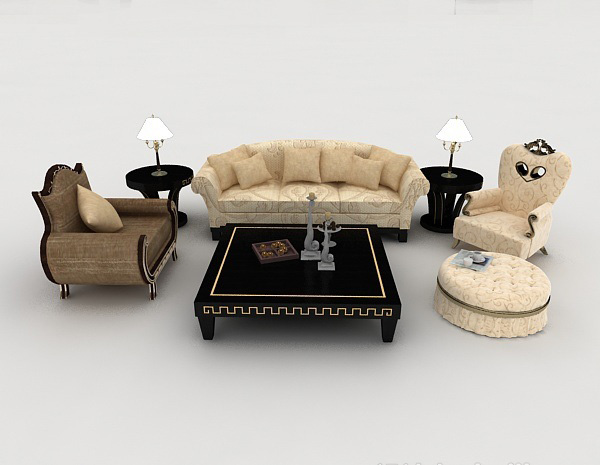 欧式风格家居木质组合沙发3d模型下载
