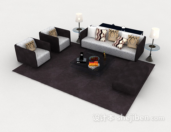 免费家居简约黑色组合沙发3d模型下载