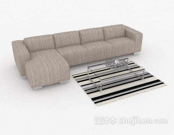 现代风格灰棕色简约多人沙发3d模型下载