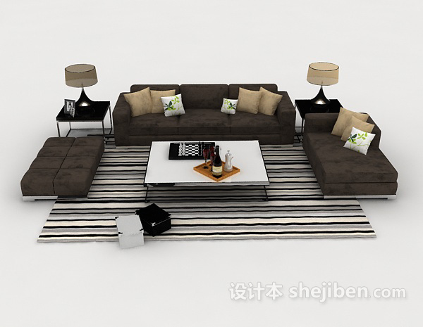 现代风格家居深棕色组合沙发3d模型下载
