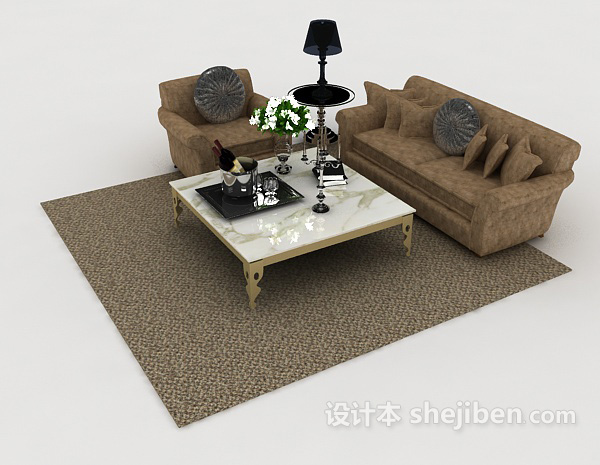 设计本现代棕色木质组合沙发3d模型下载