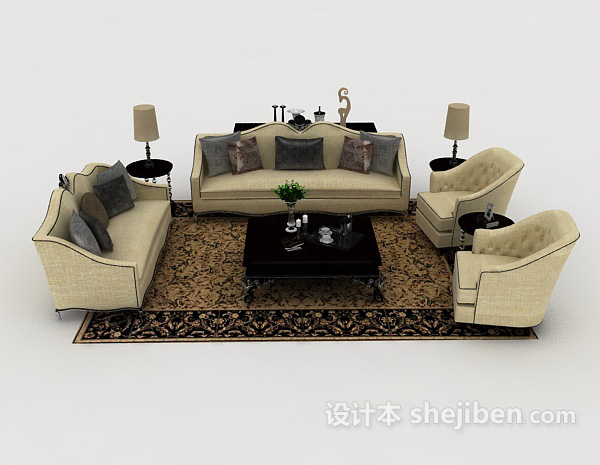 现代风格米棕色家居组合沙发3d模型下载
