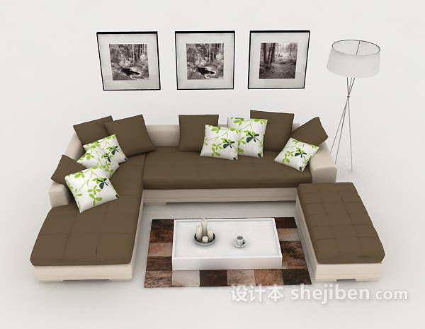 现代风格现代棕色简约休闲组合沙发3d模型下载