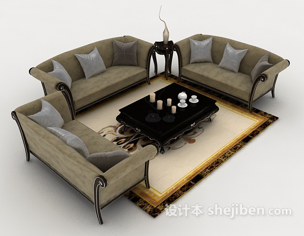 简欧灰棕色组合沙发3d模型下载