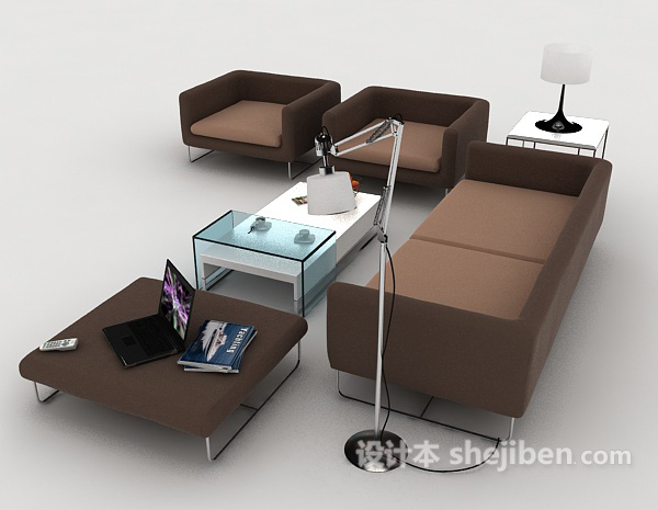 设计本现代简约休闲棕色组合沙发3d模型下载
