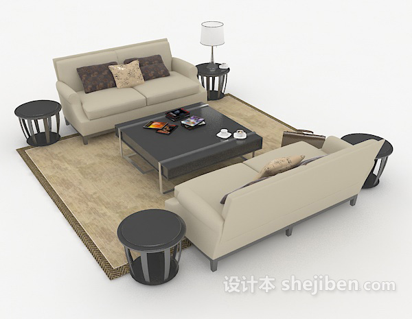 设计本现代灰色休闲组合沙发3d模型下载