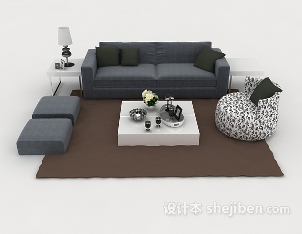 现代风格家居休闲灰色组合沙发3d模型下载