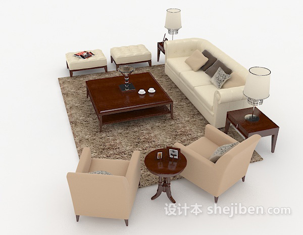 设计本棕色木质家居组合沙发3d模型下载