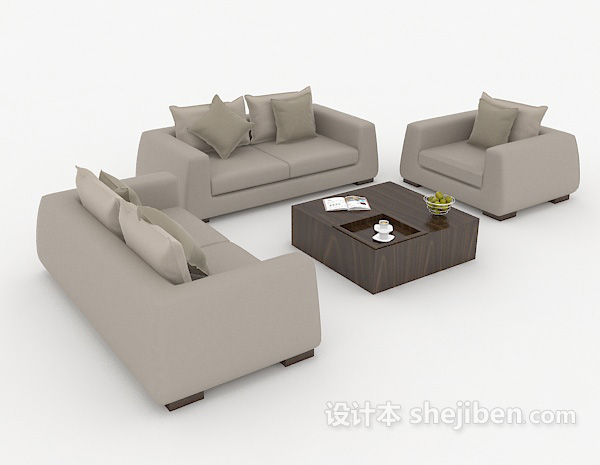 现代休闲家居灰色组合沙发3d模型下载