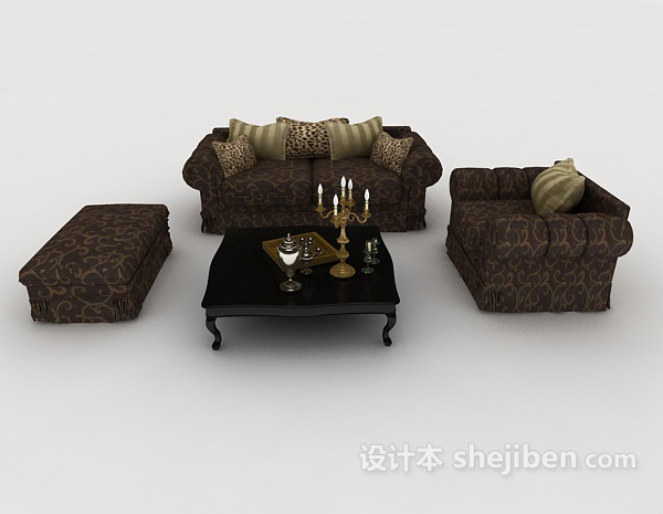 欧式风格欧式简单花纹组合沙发3d模型下载