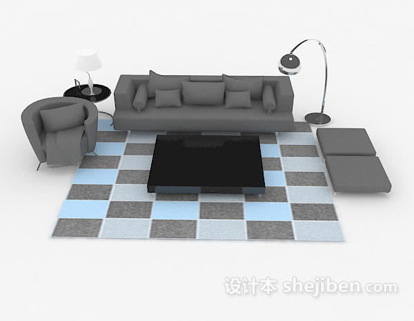 现代风格现代简约深灰色组合沙发3d模型下载