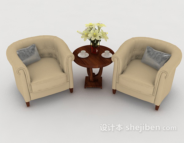 现代风格浅棕色木质桌椅组合3d模型下载