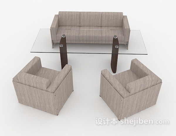 现代风格灰色简约商务组合沙发3d模型下载