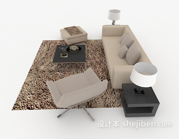 设计本家居灰色简约休闲组合沙发3d模型下载